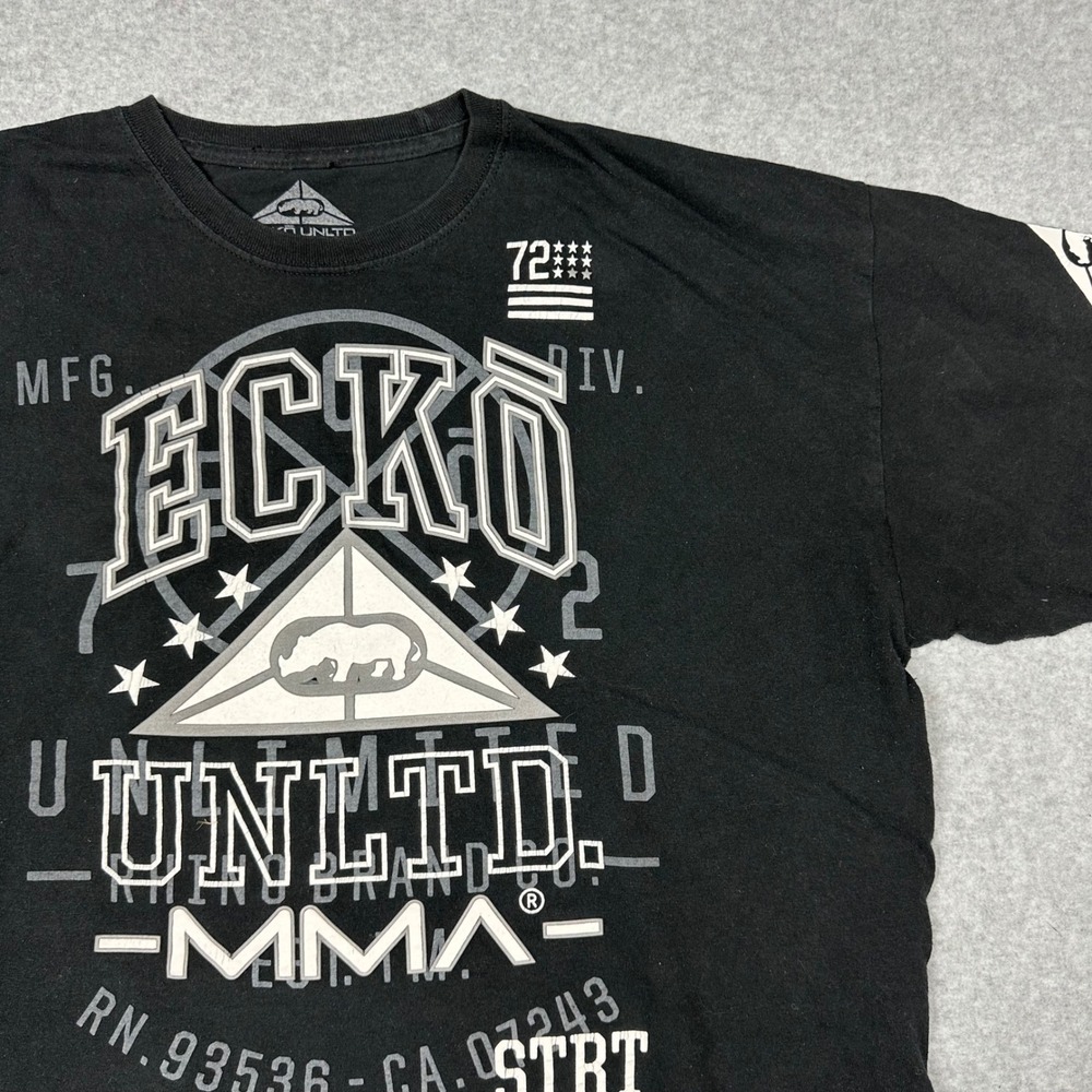 Ecko Unltd MMA‎ Mens T-Shirt 2XL Black Graphic Rhino Logo STRT DVSN Short Sleeve